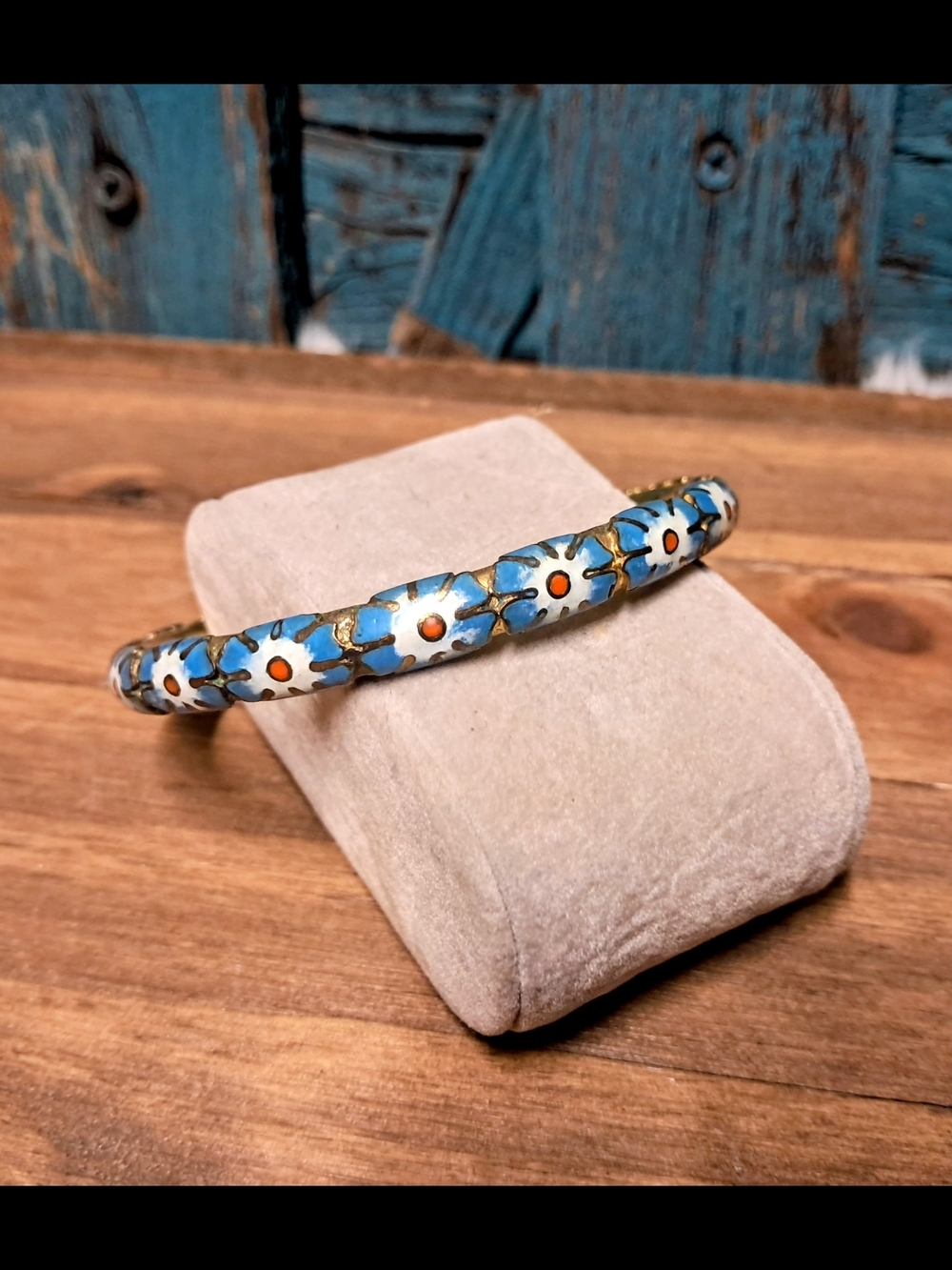 Blue Floral Cloisonné Bangle Bracelet